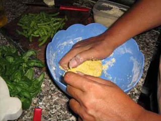 preparing dough for mandilli